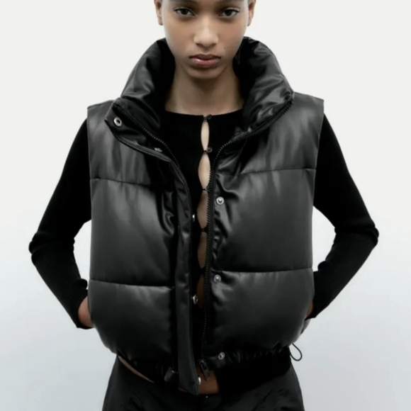 Zara Cropped Puffer Vest Bomber Jacket - Picture 6 of 10